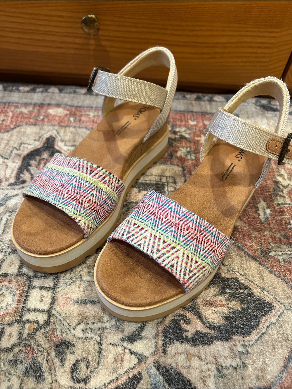 Toms Multicolor Woven Front Strap Cream Ankle-Strap Platform Sandal